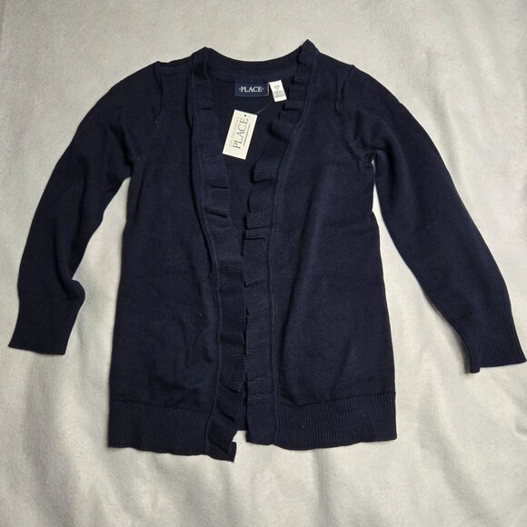 Girls Navy Blue Ruffle Front Cardigan Sweater M 5/6 By The Childrens Place - Picture 1 of 6